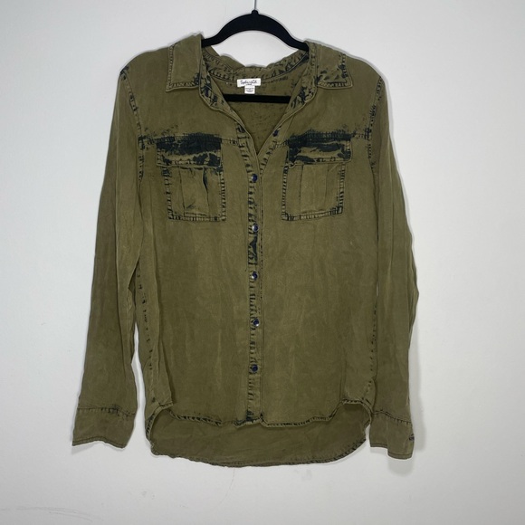 Splendid Acid-Wash Long-Sleeve Shirt, Olivine - Picture 7 of 8